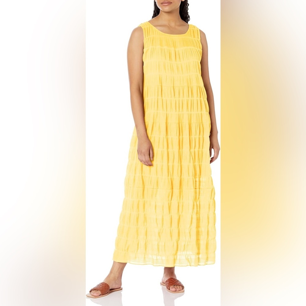 Max Studio cotton sleeveless tiered maxi dress in butter‎ yellow size small